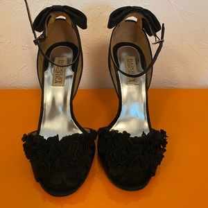 Badgley Mischka satin bow tie heels
